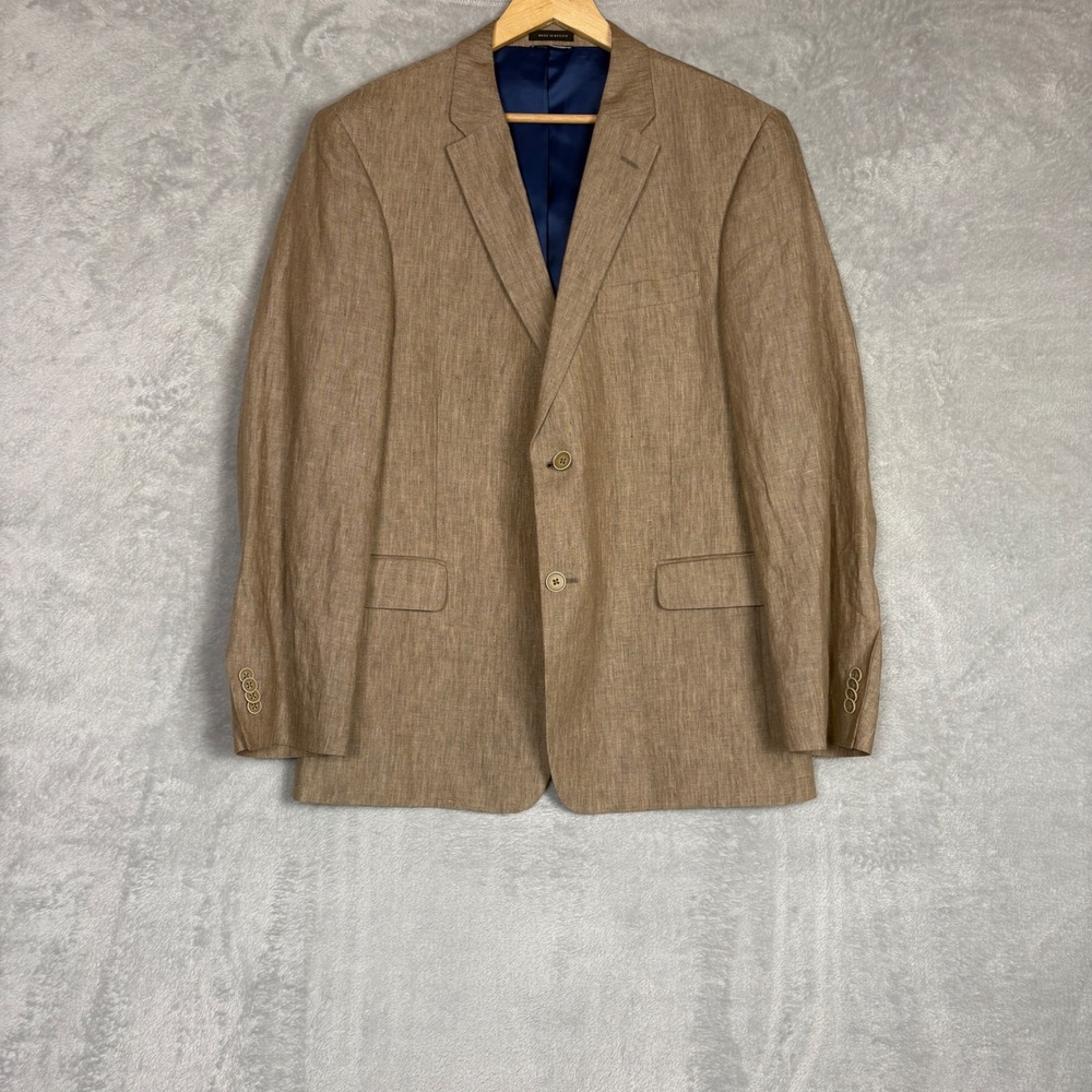 Tommy Hilfiger Mens Tan Brown 100% Linen Two Button Blazer Sport Coat 42R